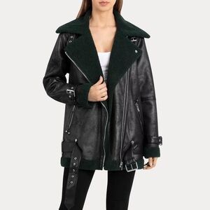 Avec Les Filles Faux Fur Sherpa Jacket Green/Black